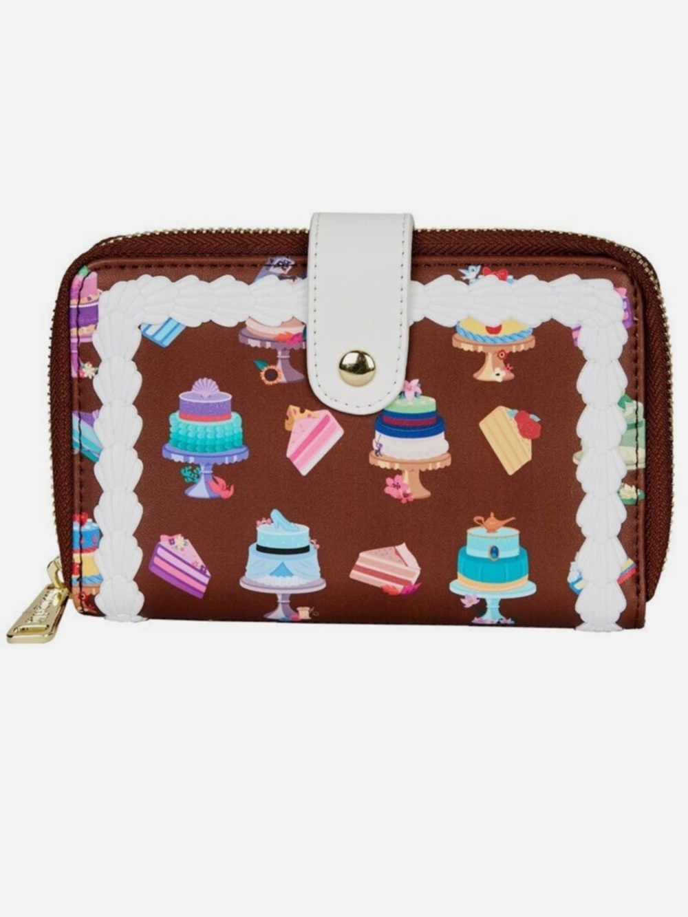 Loungefly Disney Princess Cakes Zip Around Wallet brown white NWT - Picture 2 of 9